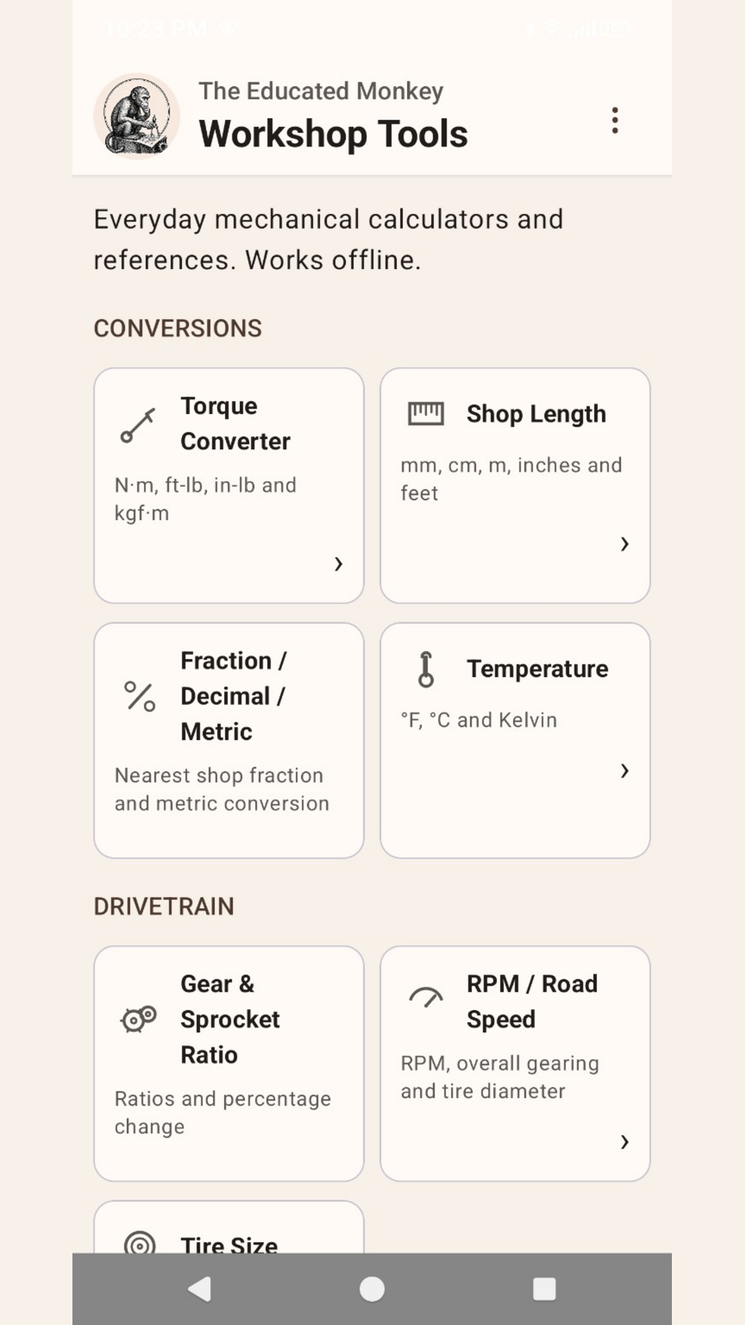 Workshop Tools home screen